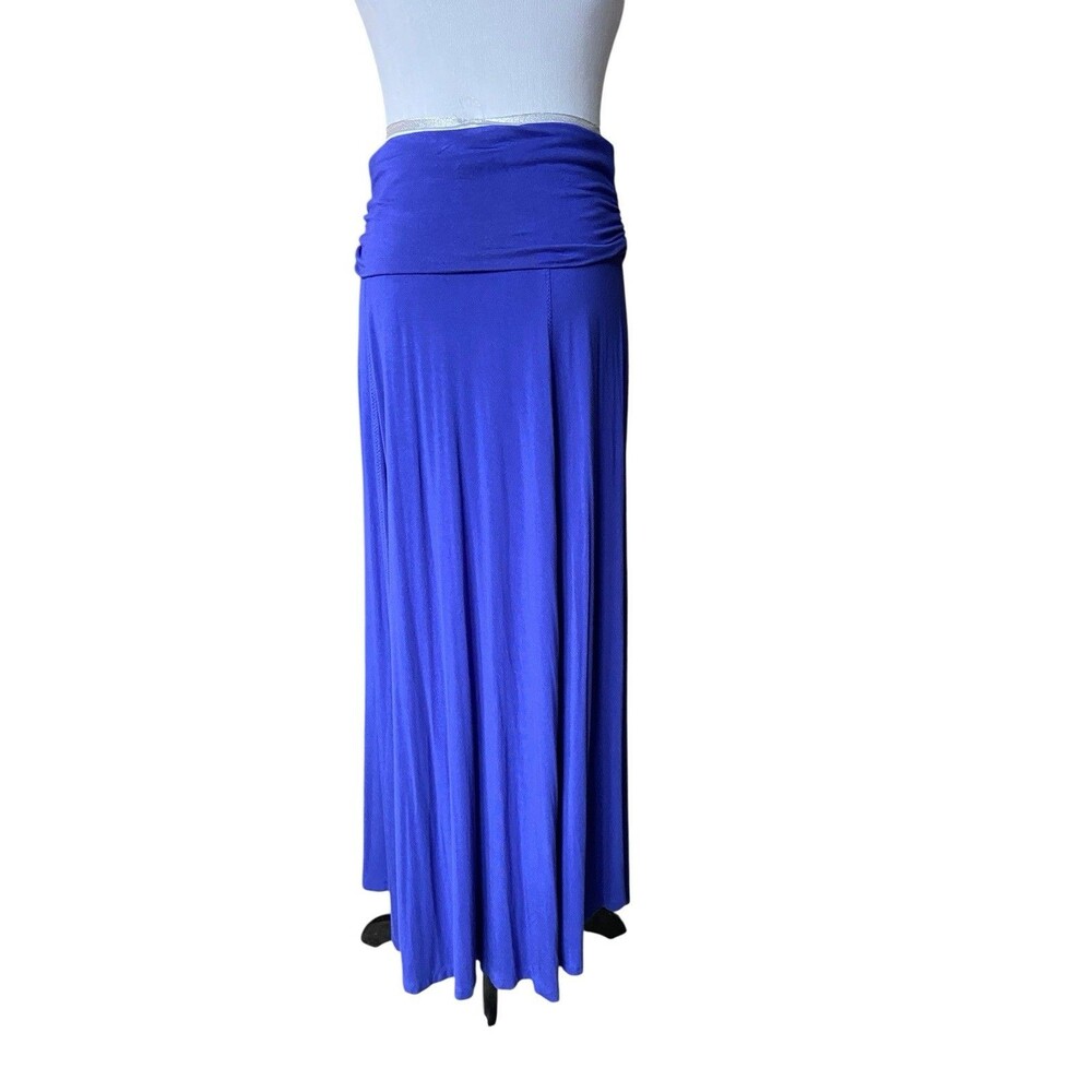 Womens Y2K Low Rise Fold Over‎ Waist Maxi Skirt Size S Blue Jersey Knit Festival